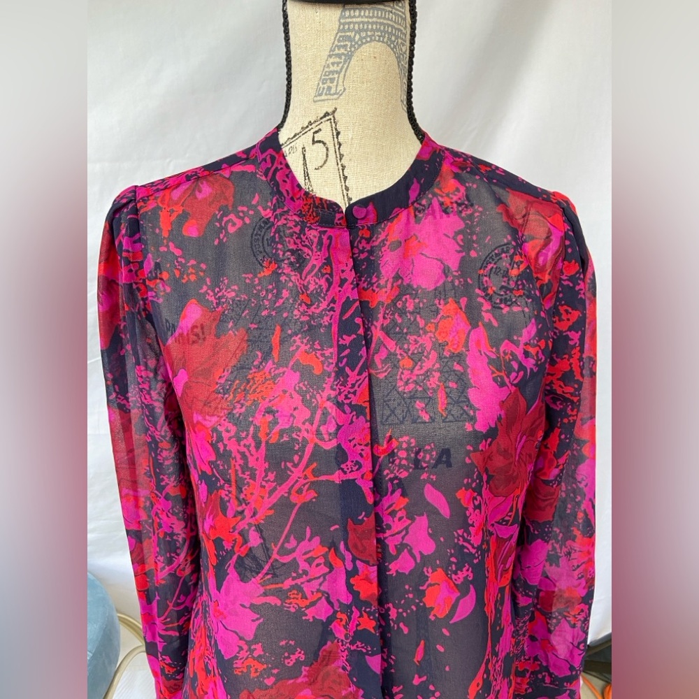 Chico's Vibrant Pink and Red Floral Top